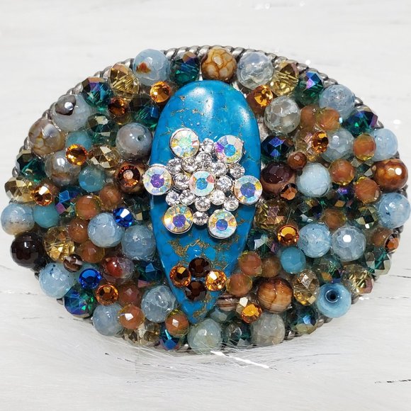 Turquoise Multi Silver Crystal Bling Buckle! - Picture 3 of 6